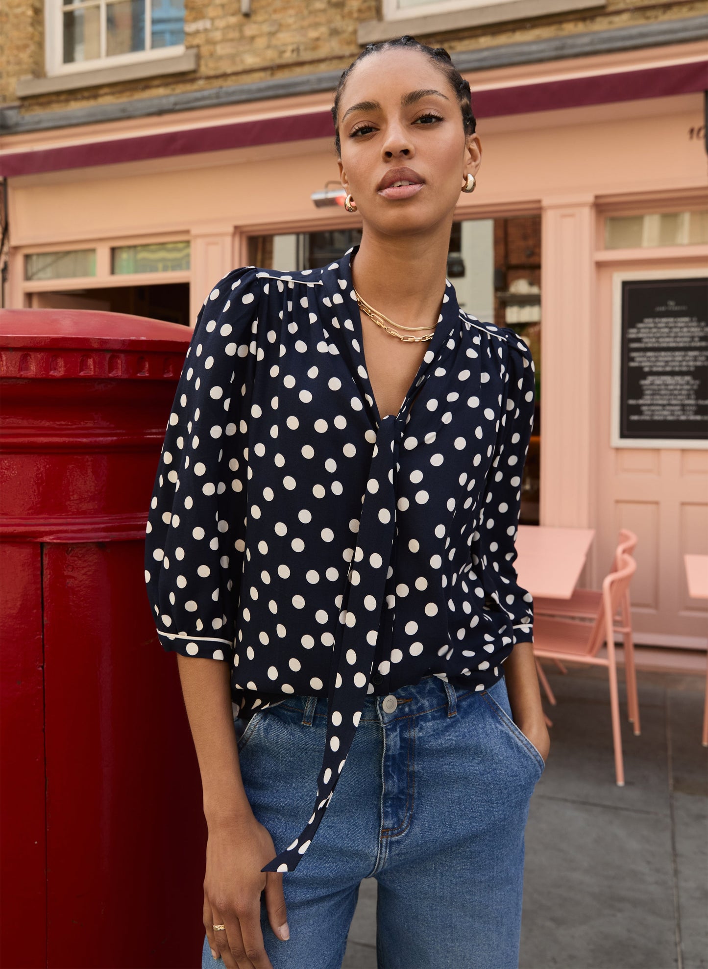 Amalie Printed Tie Neck Blouse