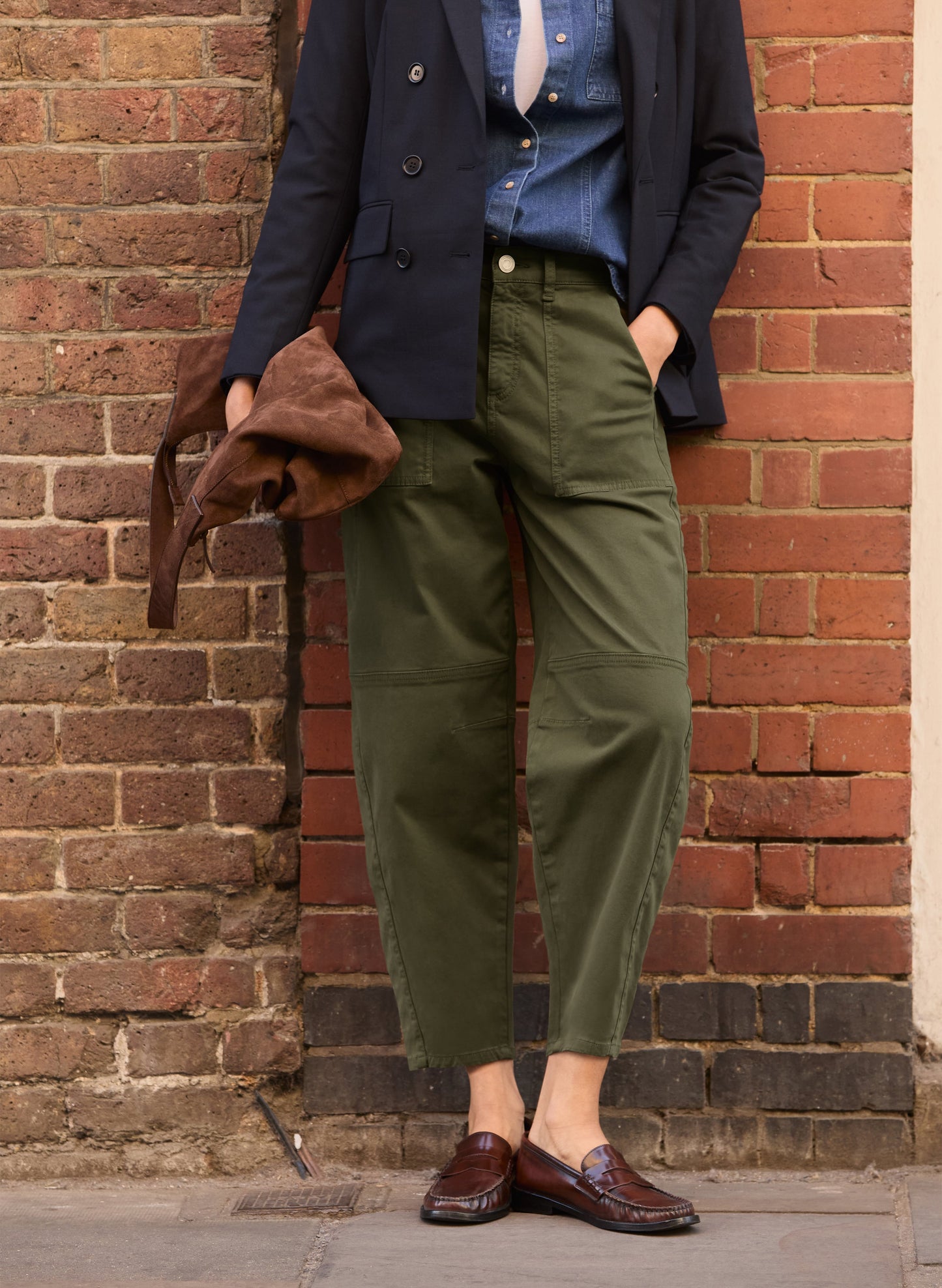 Amelia Organic Cotton Barrel Leg Cargo Trousers