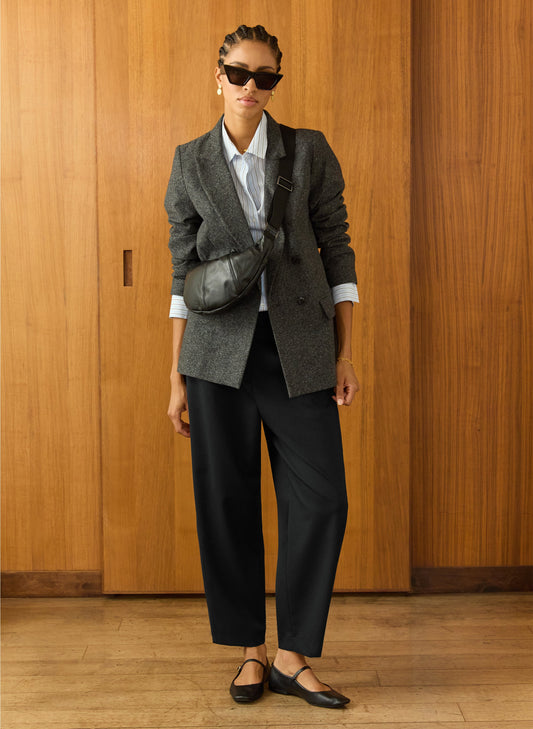 Evora Wool Blend Barrel Leg Trousers