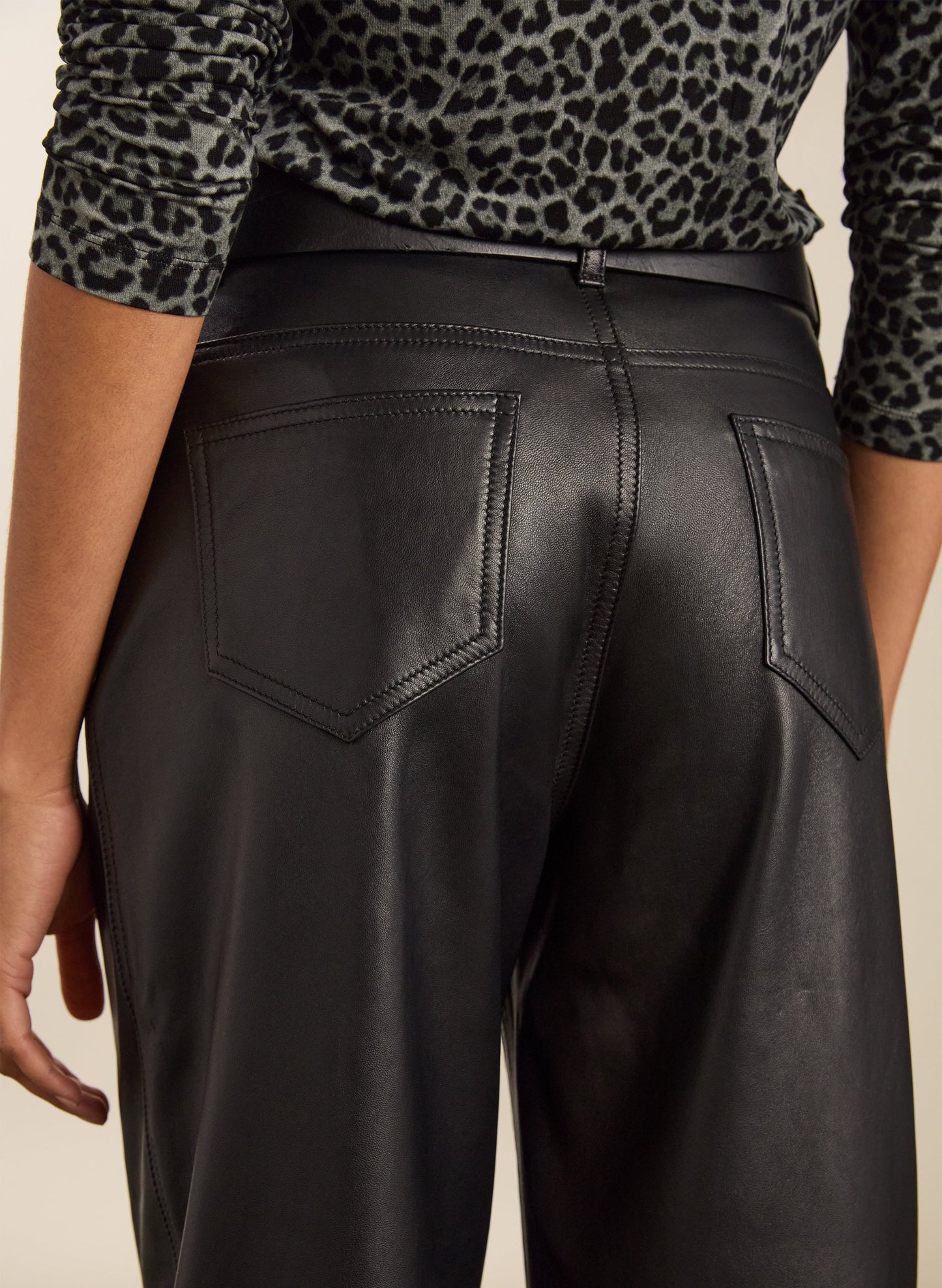 Esin Leather Barrel Leg Trousers
