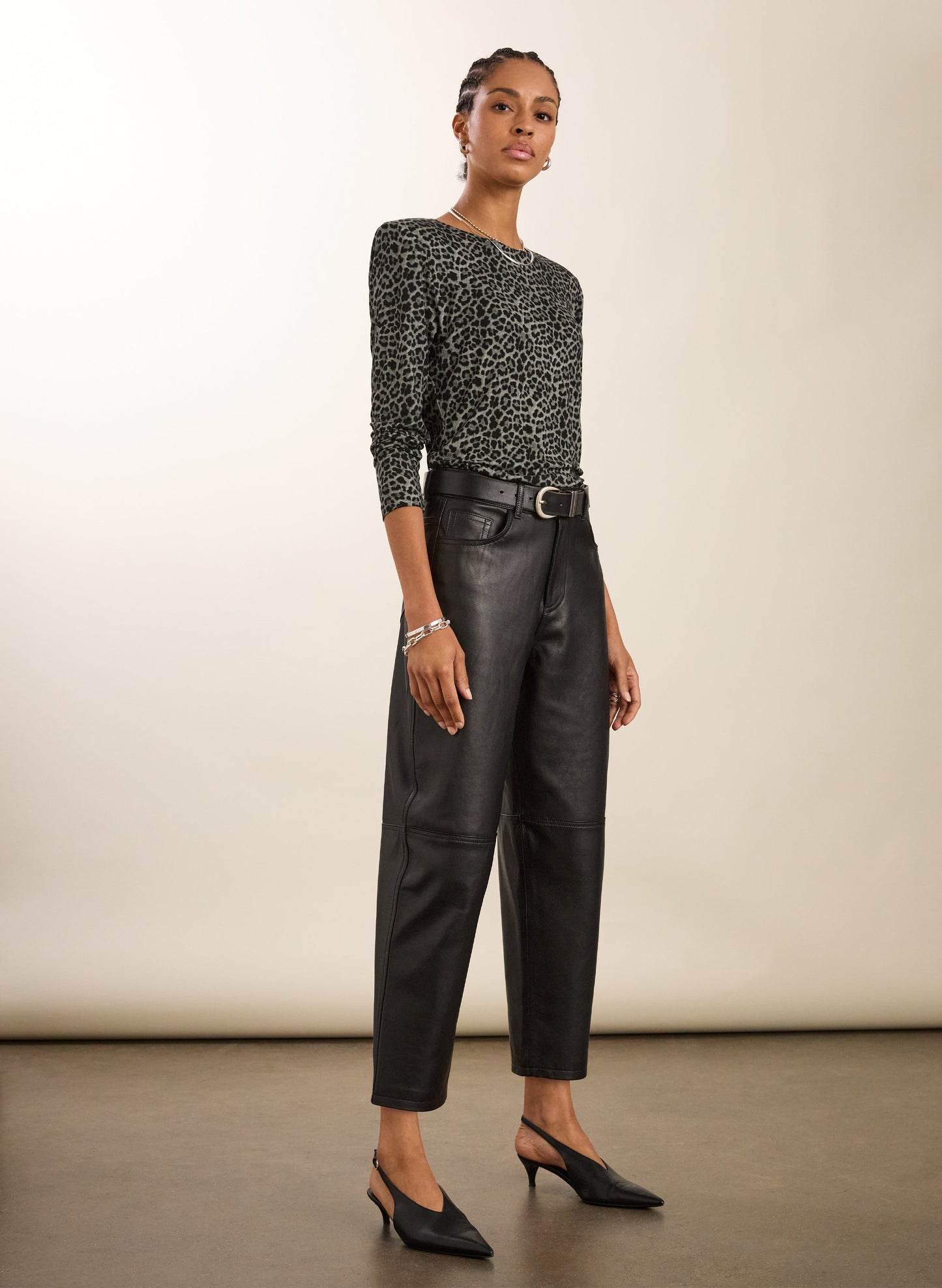 Esin Leather Barrel Leg Trousers