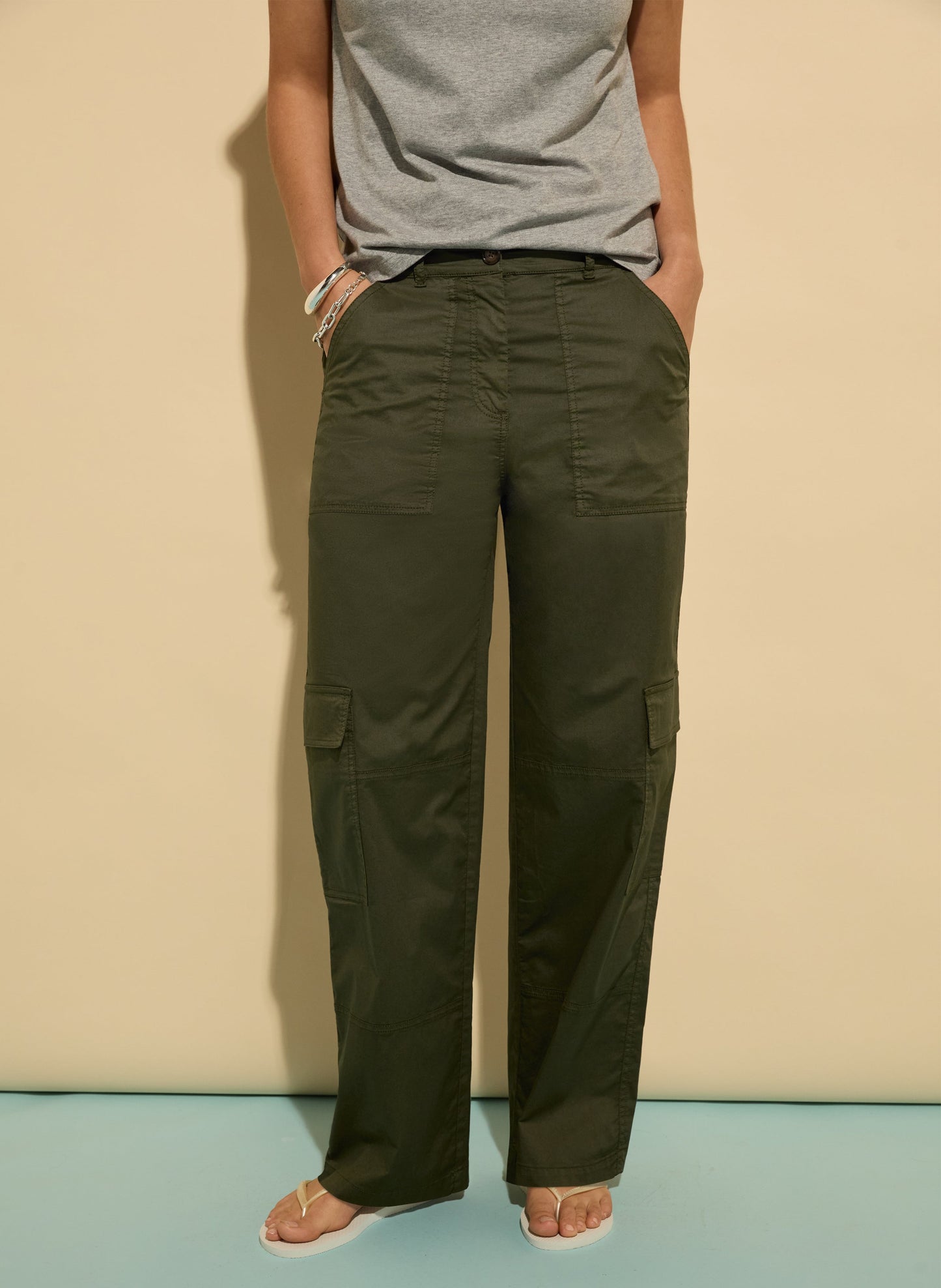 Zenya Organic Cotton Wide Leg Cargo Trousers