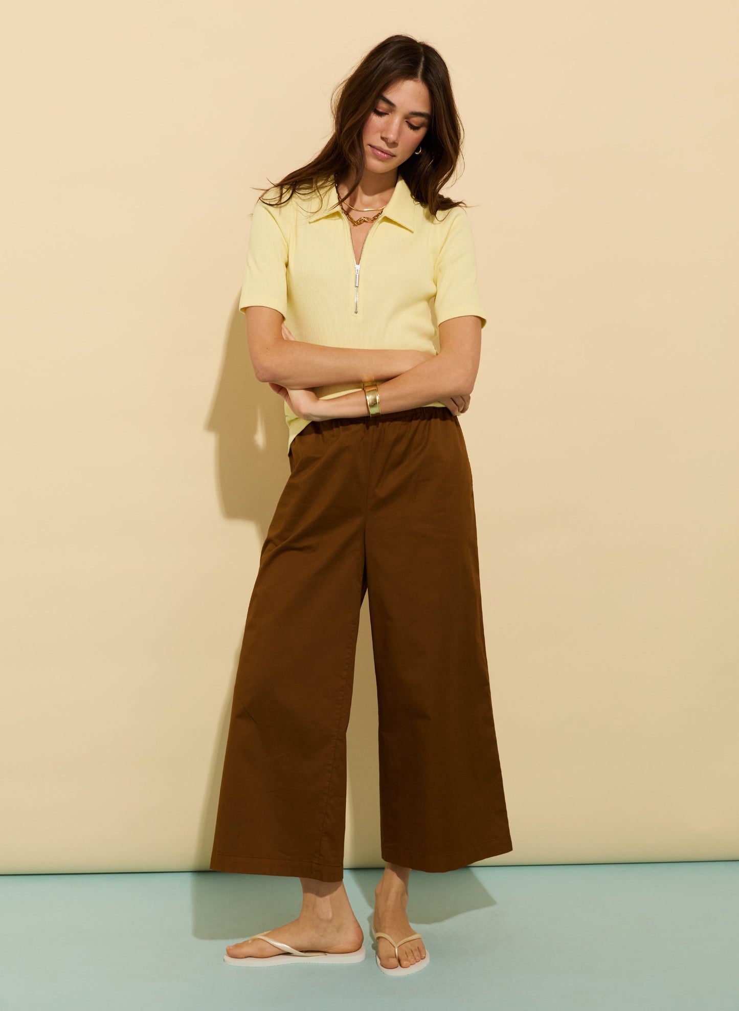 Ivy Organic Rib Zip Collar Top