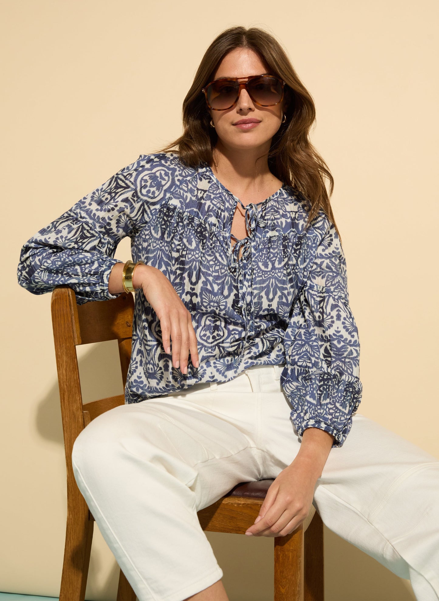 Stephanie Organic Cotton Tie Neck Blouse