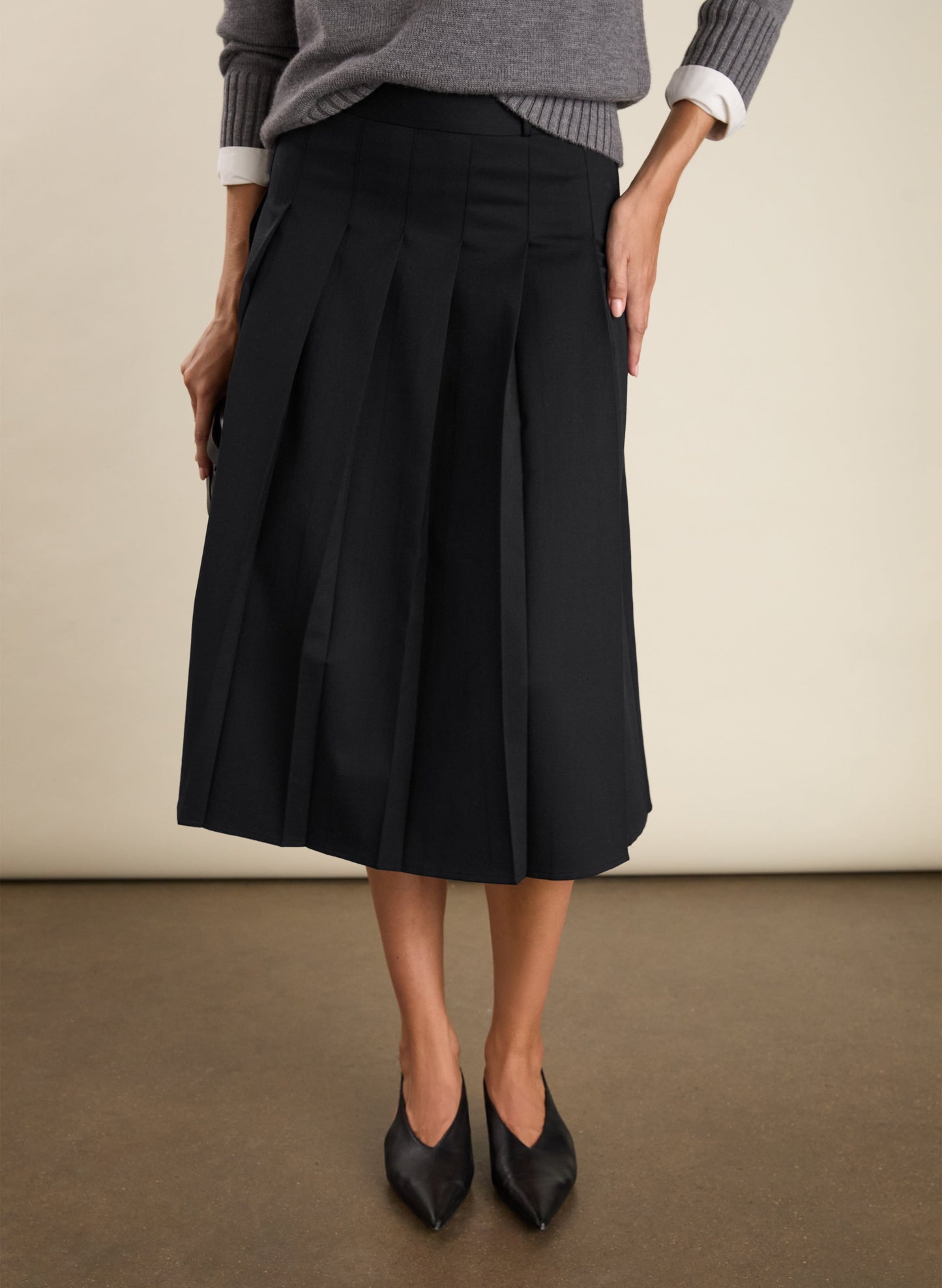 Pam Wool Blend Pleated Midi Skirt