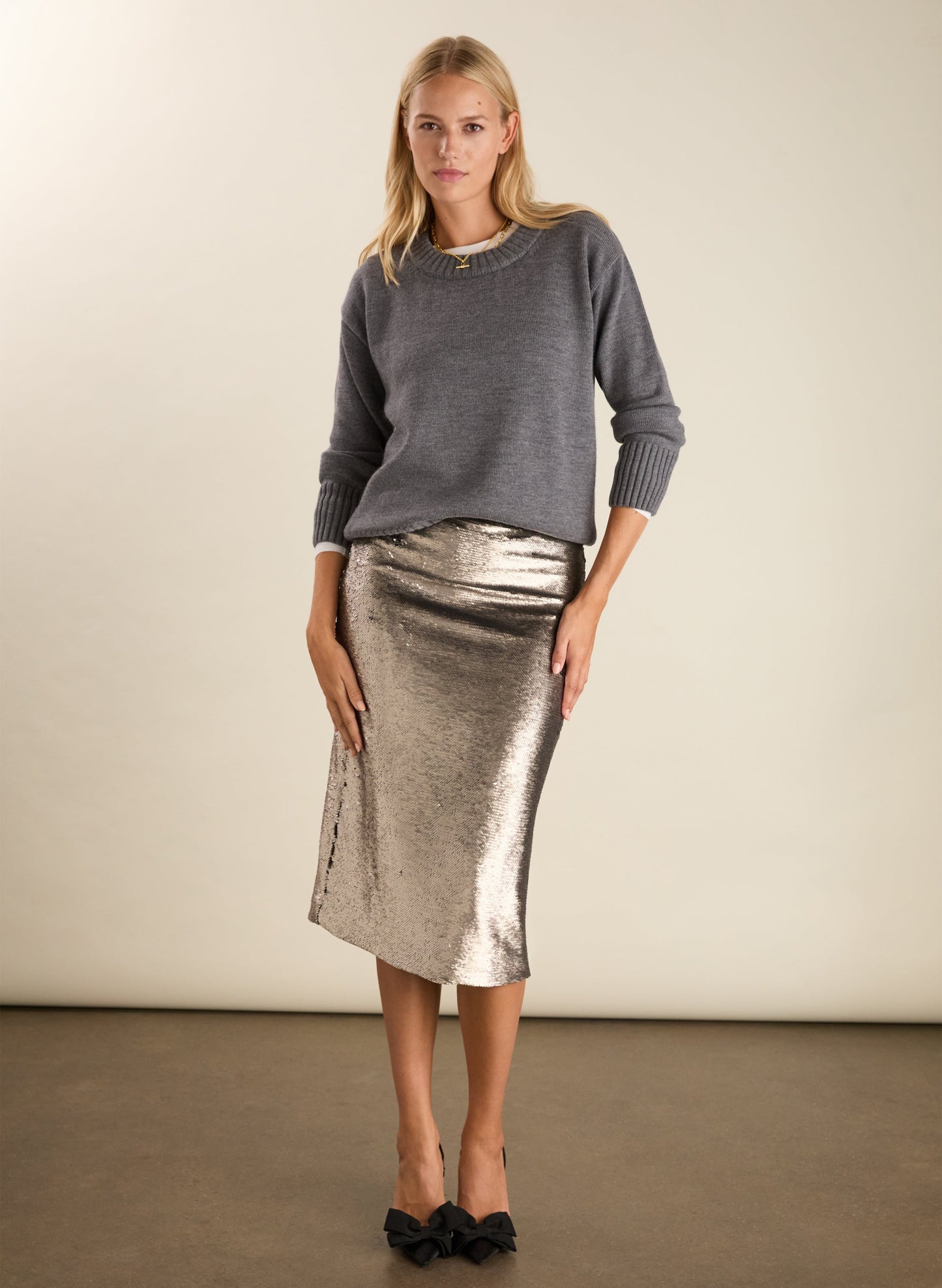 Toni Recycled Sequin Pencil Midi Skirt