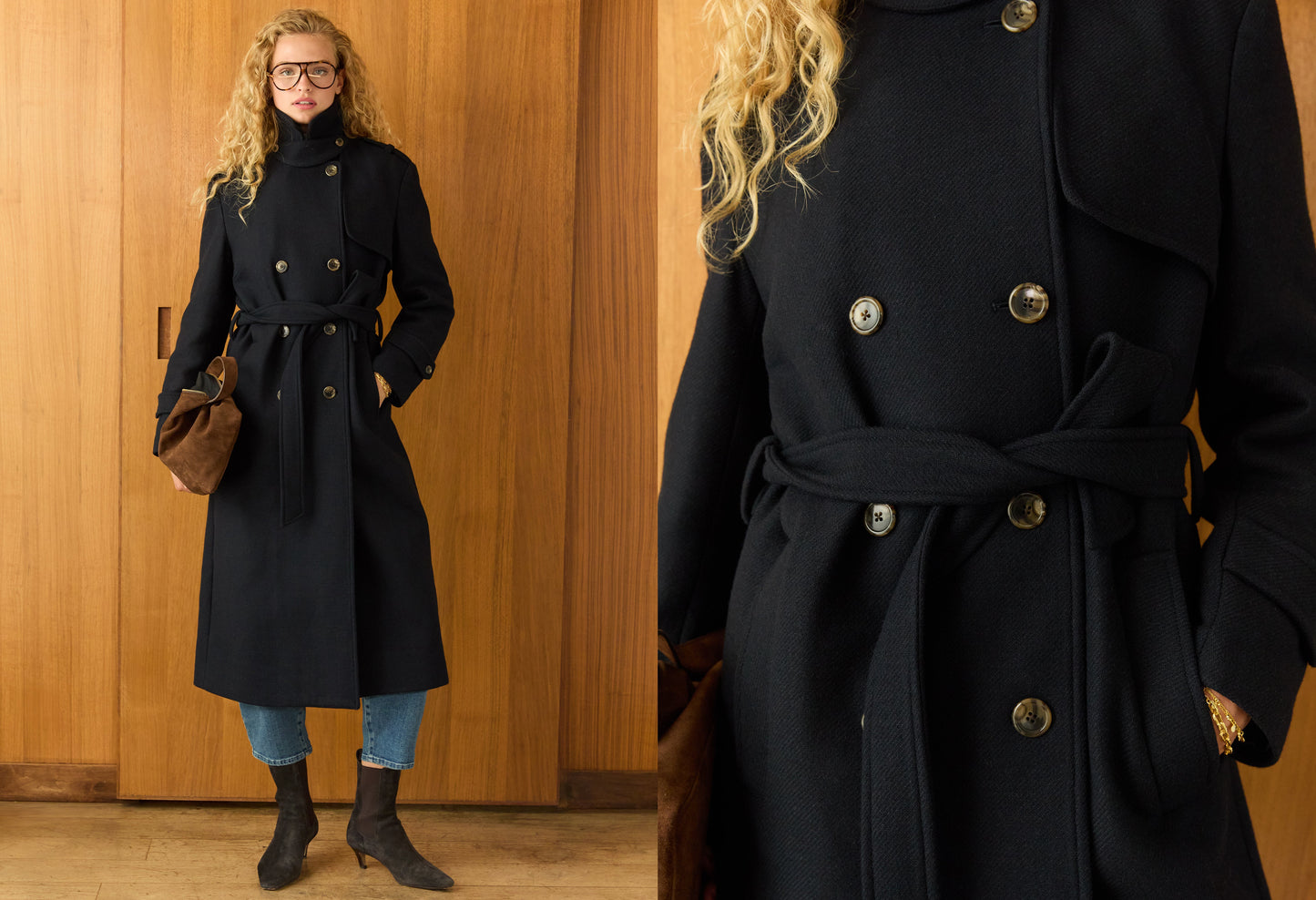 Ingrid Belted Wool Trench Coat