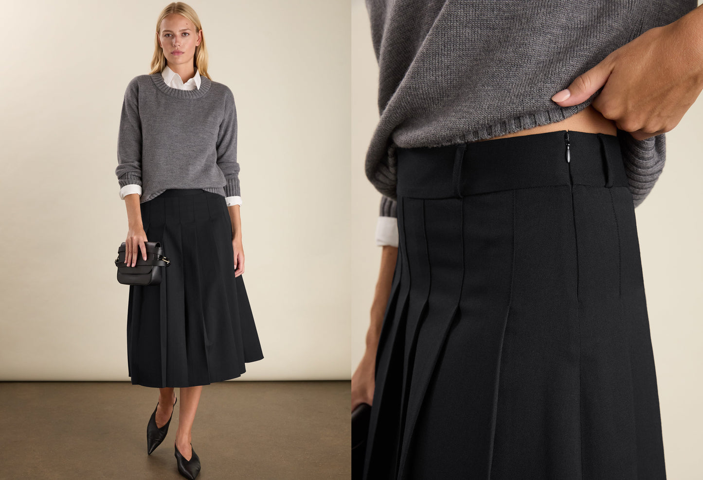 Pam Wool Blend Pleated Midi Skirt