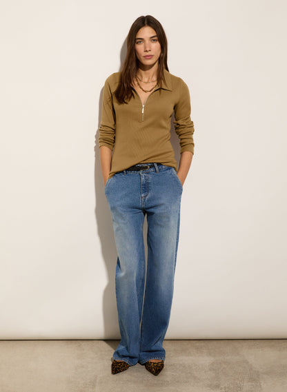 Organic Cotton Zip Collar Top