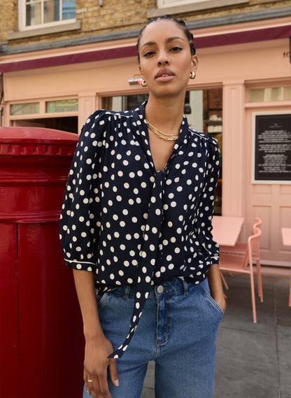 Amalie Printed Tie Neck Blouse