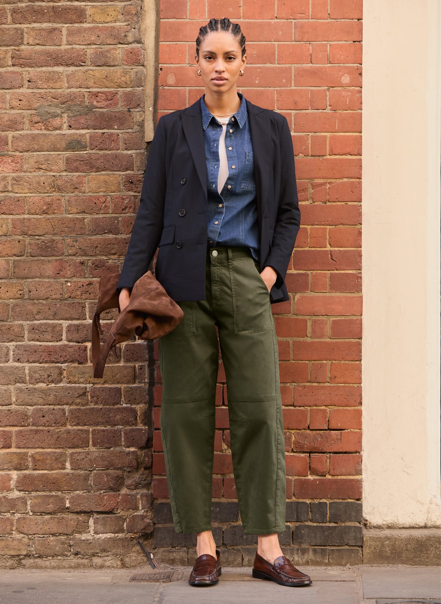 Amelia Organic Cotton Barrel Leg Cargo Trousers