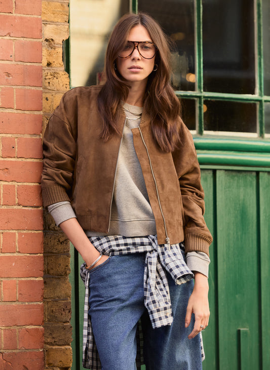 Alexis Suede Cropped Bomber Jacket