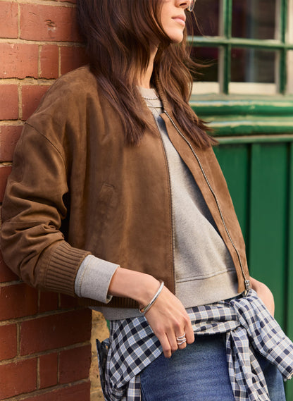 Alexis Suede Cropped Bomber Jacket