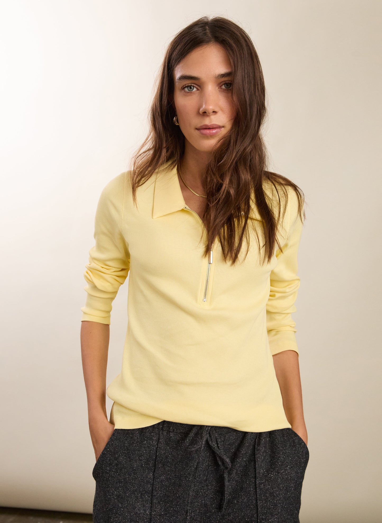 Organic Cotton Zip Collar Top