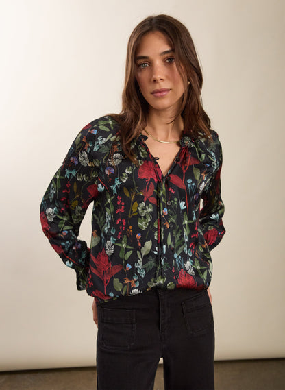 Jasmine Printed Tie Neck Satin Blouse