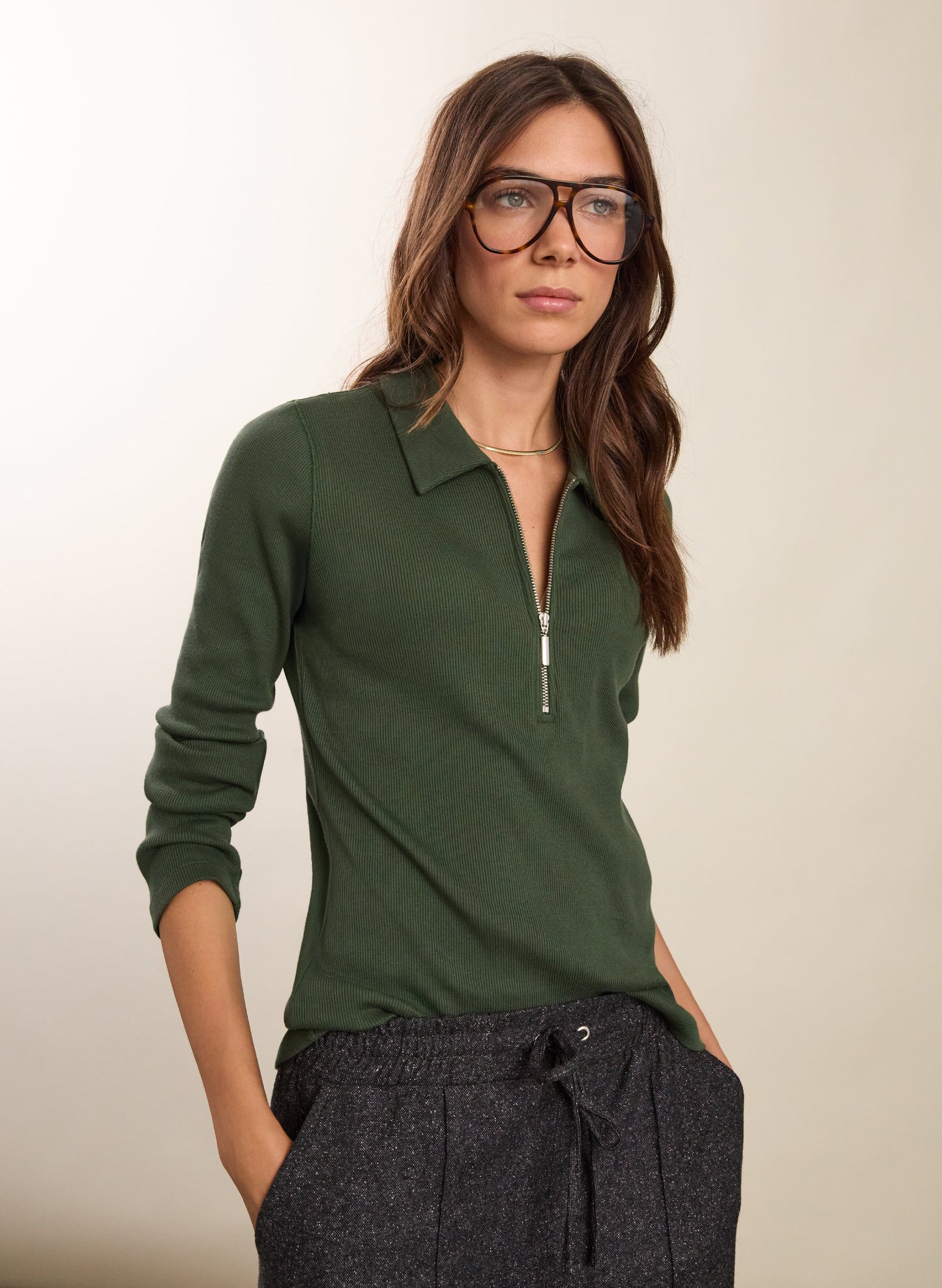 Organic Cotton Zip Collar Top