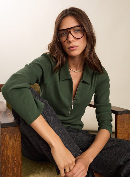 Organic Cotton Zip Collar Top