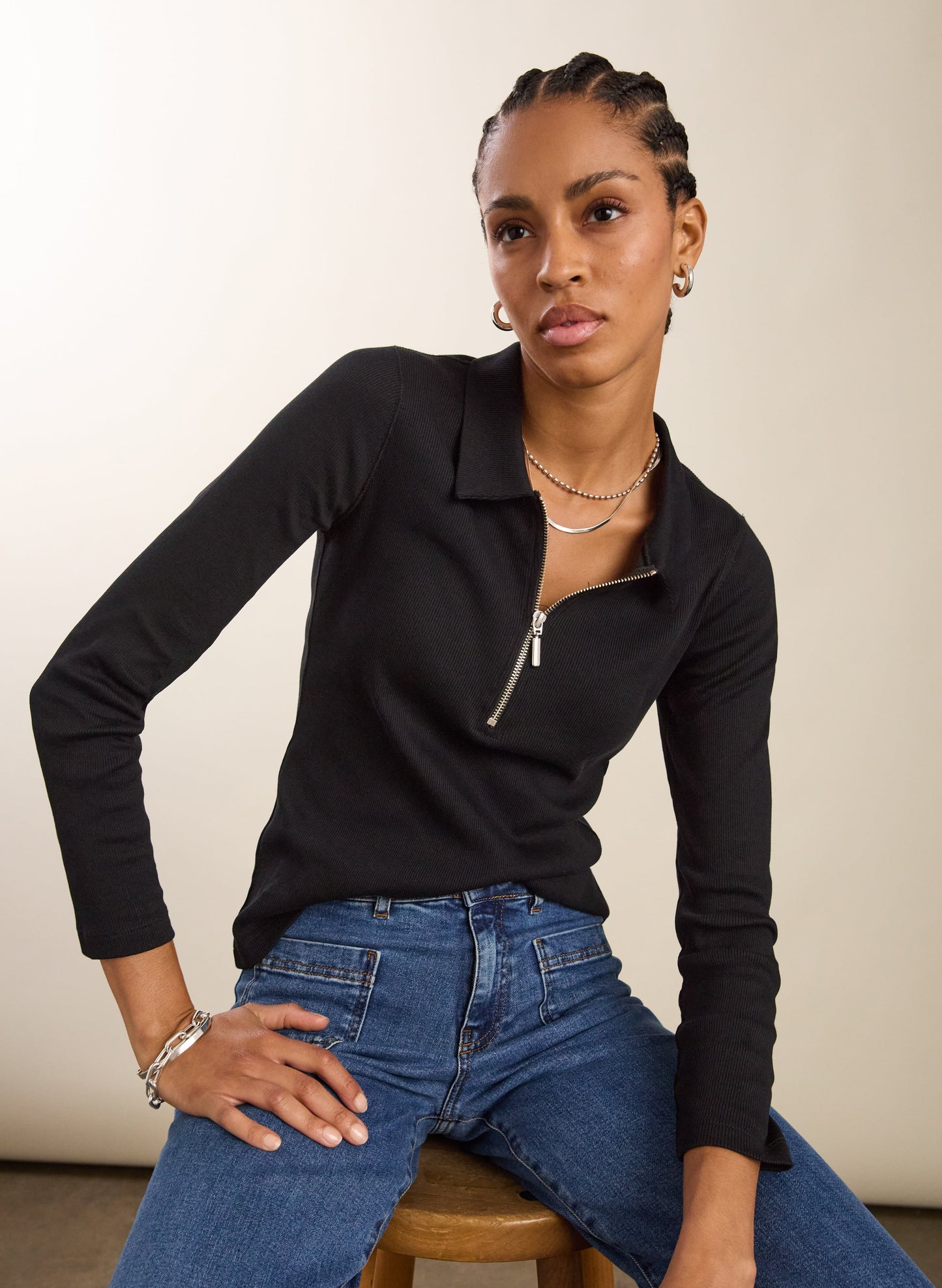 Organic Cotton Zip Collar Top