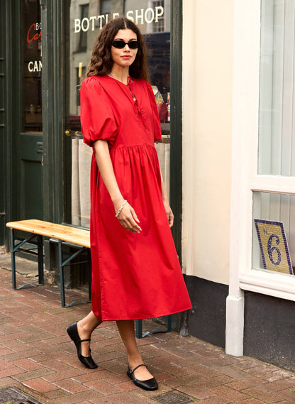 Rose Organic Cotton Tie Midi Dress