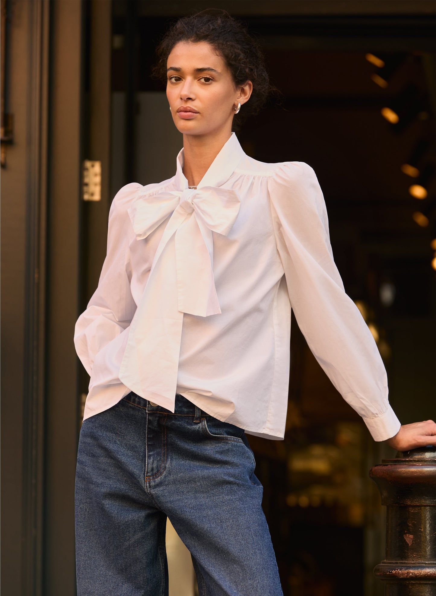 Araya Organic Cotton Bow Neck Blouse