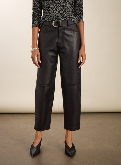 Esin Leather Barrel Leg Trousers