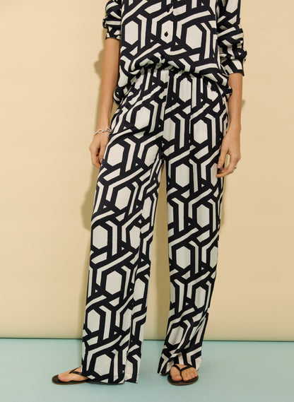 Kay Printed Satin Wide Leg Trousers