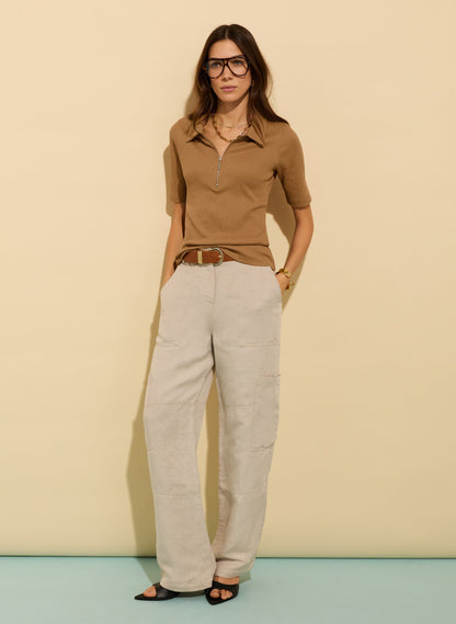 Ivy Organic Rib Zip Collar Top
