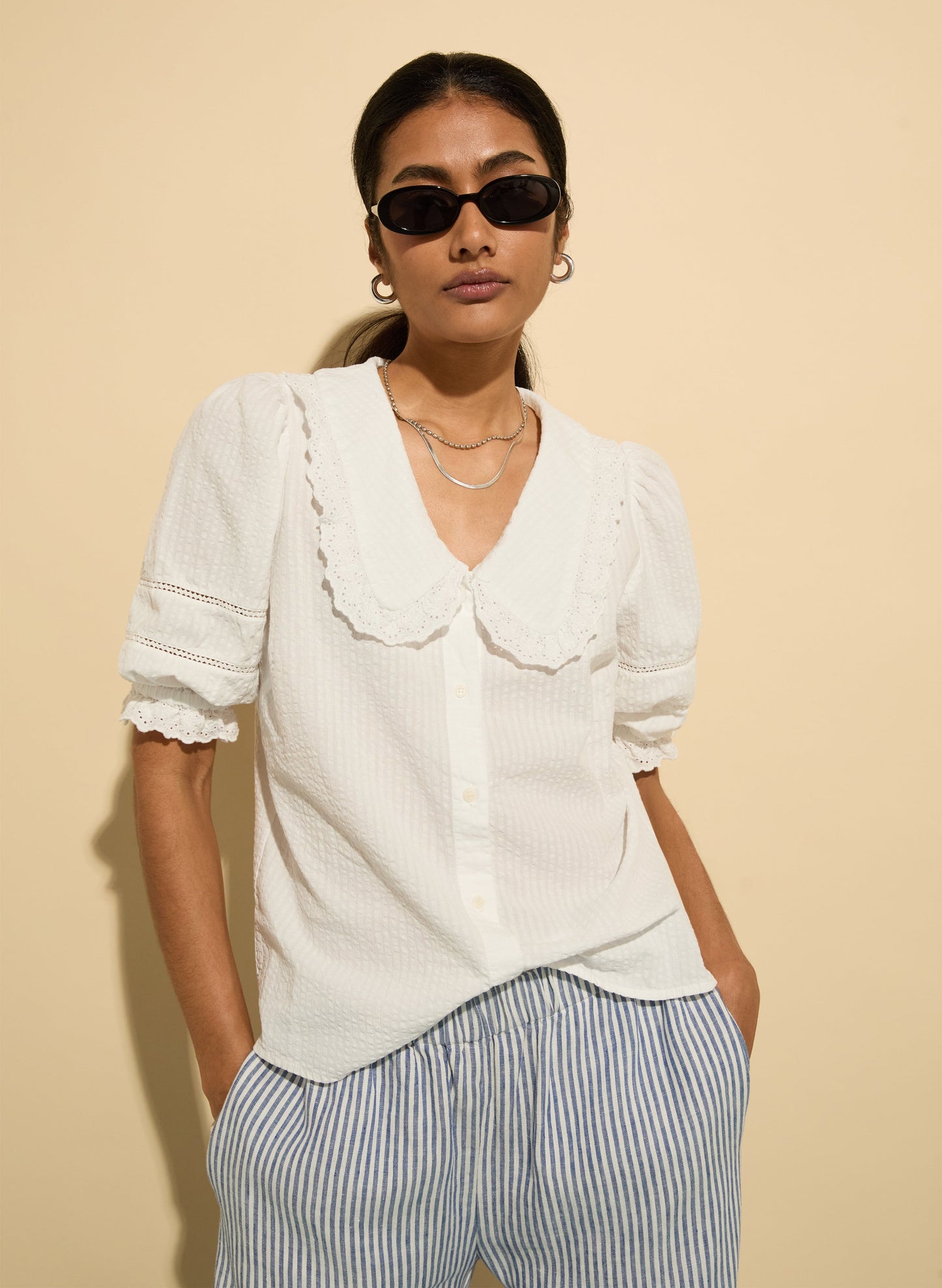 Marti Organic Cotton Broderie Detail Blouse