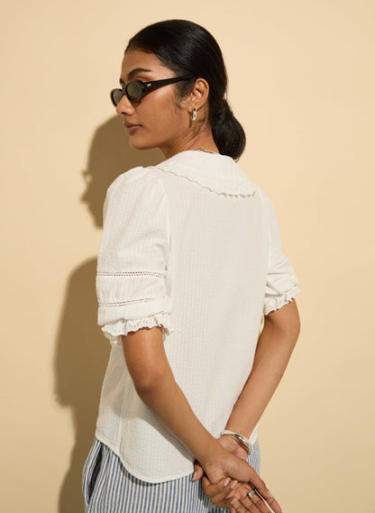 Marti Organic Cotton Broderie Detail Blouse