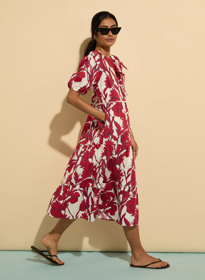 Amelie Organic Cotton Tie Midi Dress