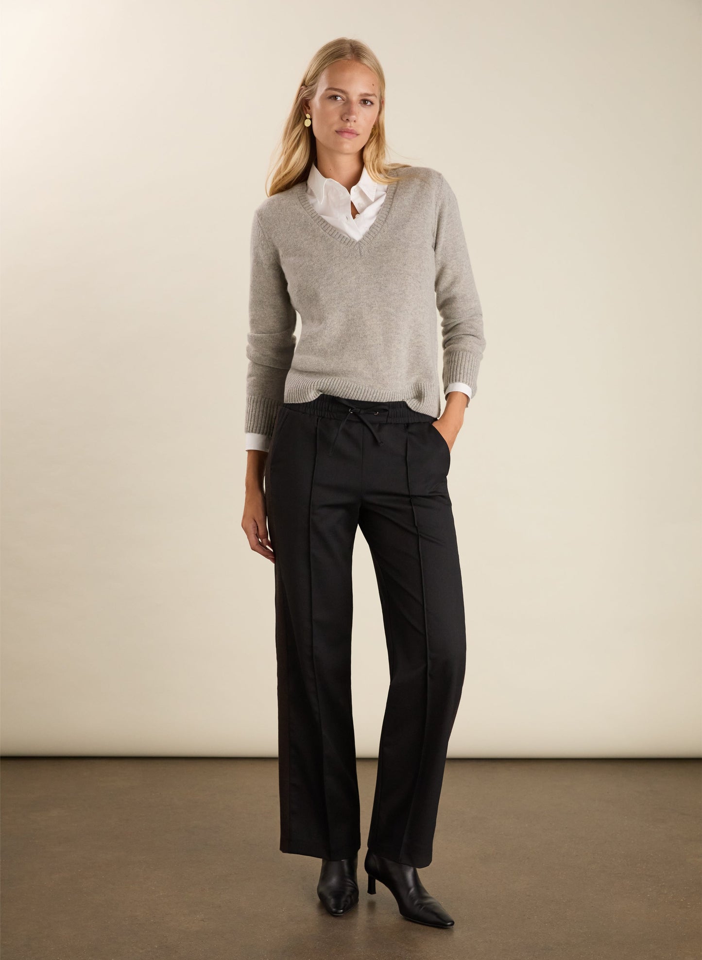 Donna Wool Blend Side Stripe Wide Leg Trousers