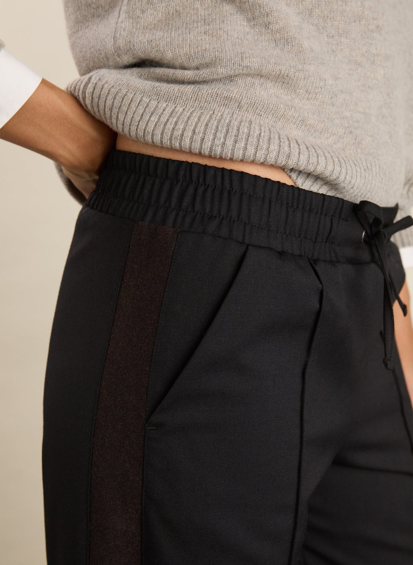 Donna Wool Blend Side Stripe Wide Leg Trousers