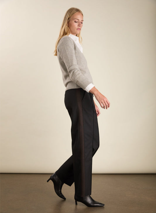 Donna Wool Blend Side Stripe Wide Leg Trousers