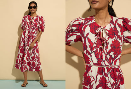 Amelie Organic Cotton Tie Midi Dress