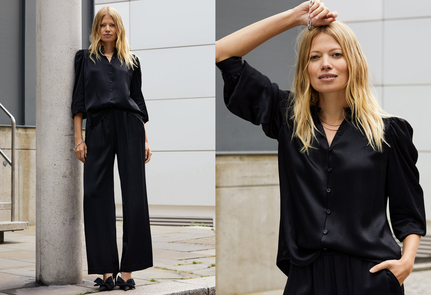 Evelyn Satin Frill Neck Blouse