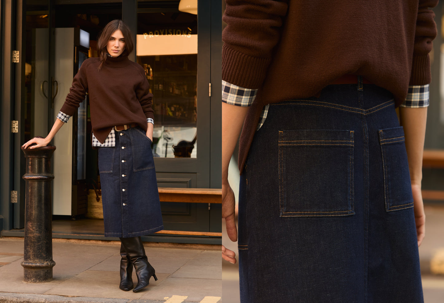 Bobbie Organic Cotton Stretch Denim Midi Skirt