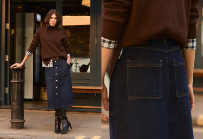 Bobbie Organic Cotton Stretch Denim Midi Skirt