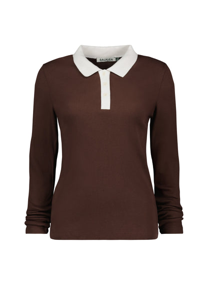 Ellison Contrast Collar Rib Polo Top