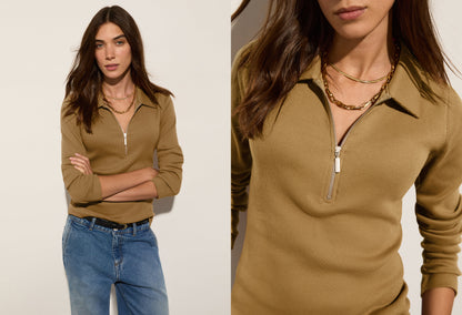 Organic Cotton Zip Collar Top