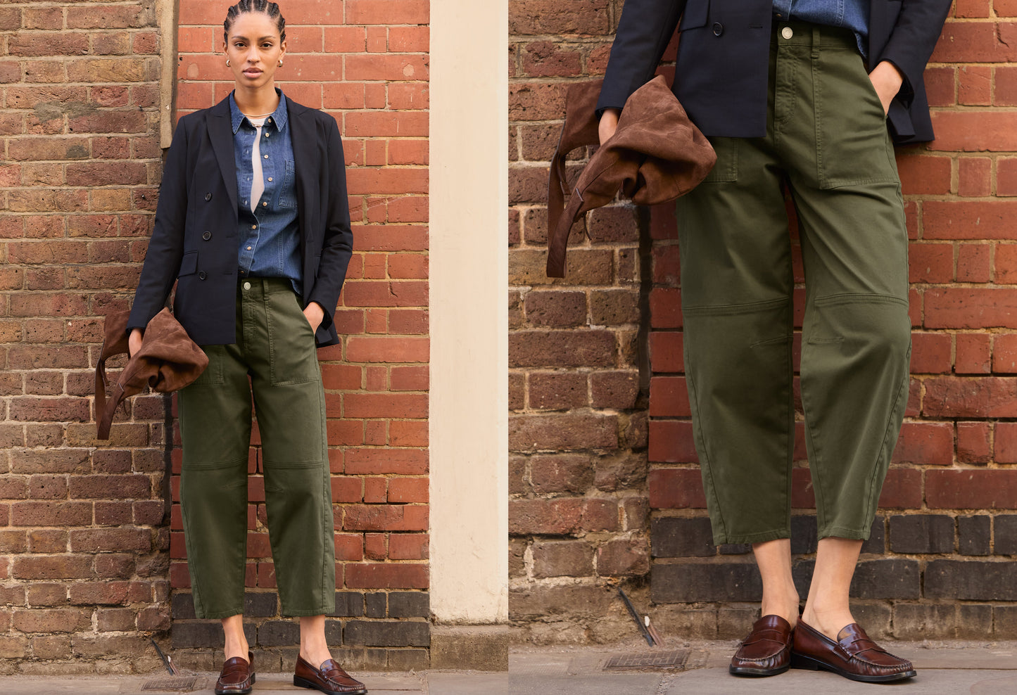 Amelia Organic Cotton Barrel Leg Cargo Trousers